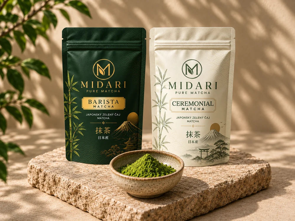 MIDARI matcha balení s miskou matcha prášku